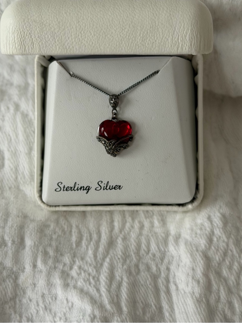Sterling Silver Red Heart Pendant Necklace